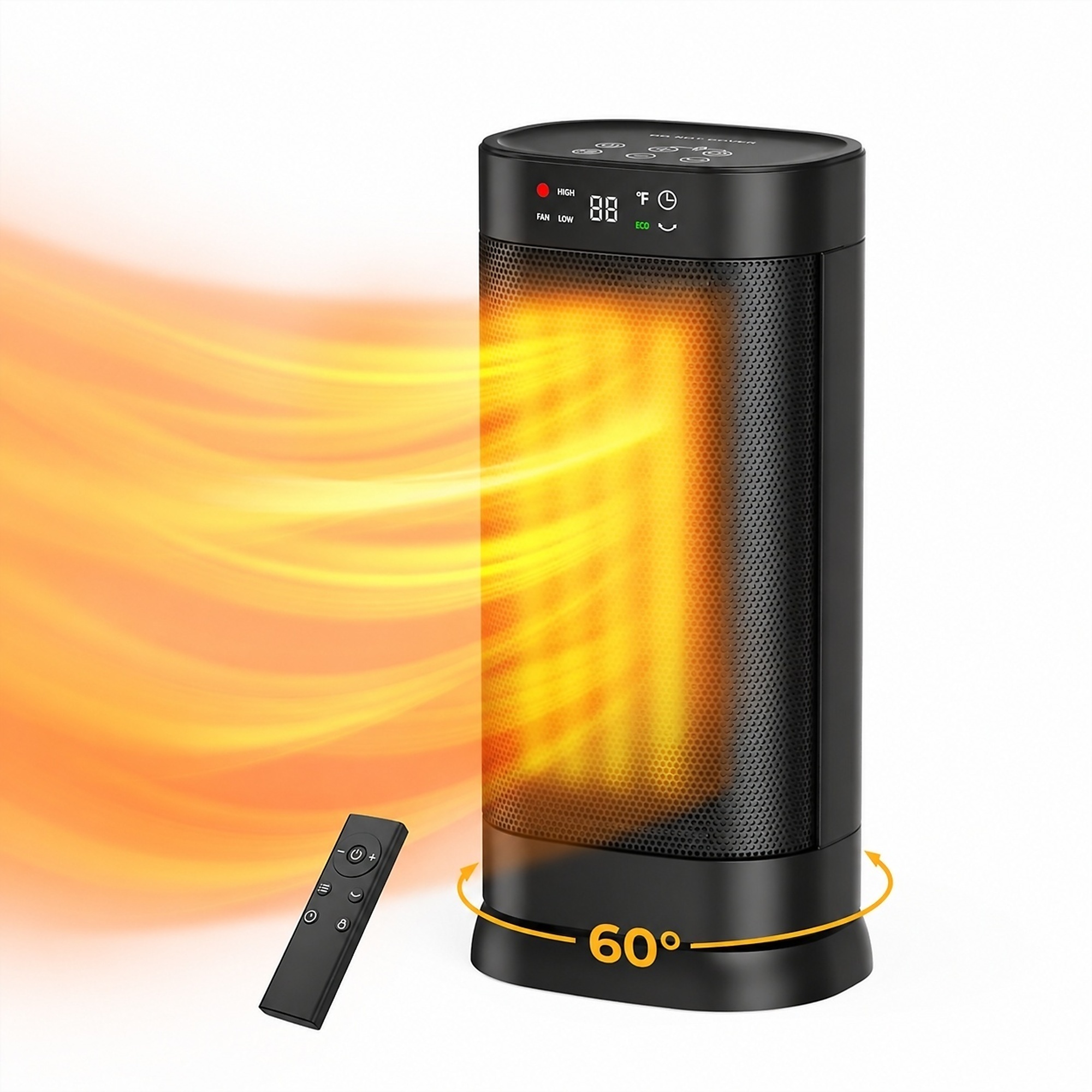 EdenDirect 1500W Space Heater for Indoor Use, 2S Fast Heating PTC Ceramic Heater with Adjustable Thermostat, Remote, ECO Mode, 1-24H Timer, Safety Protection, 60° Oscillating